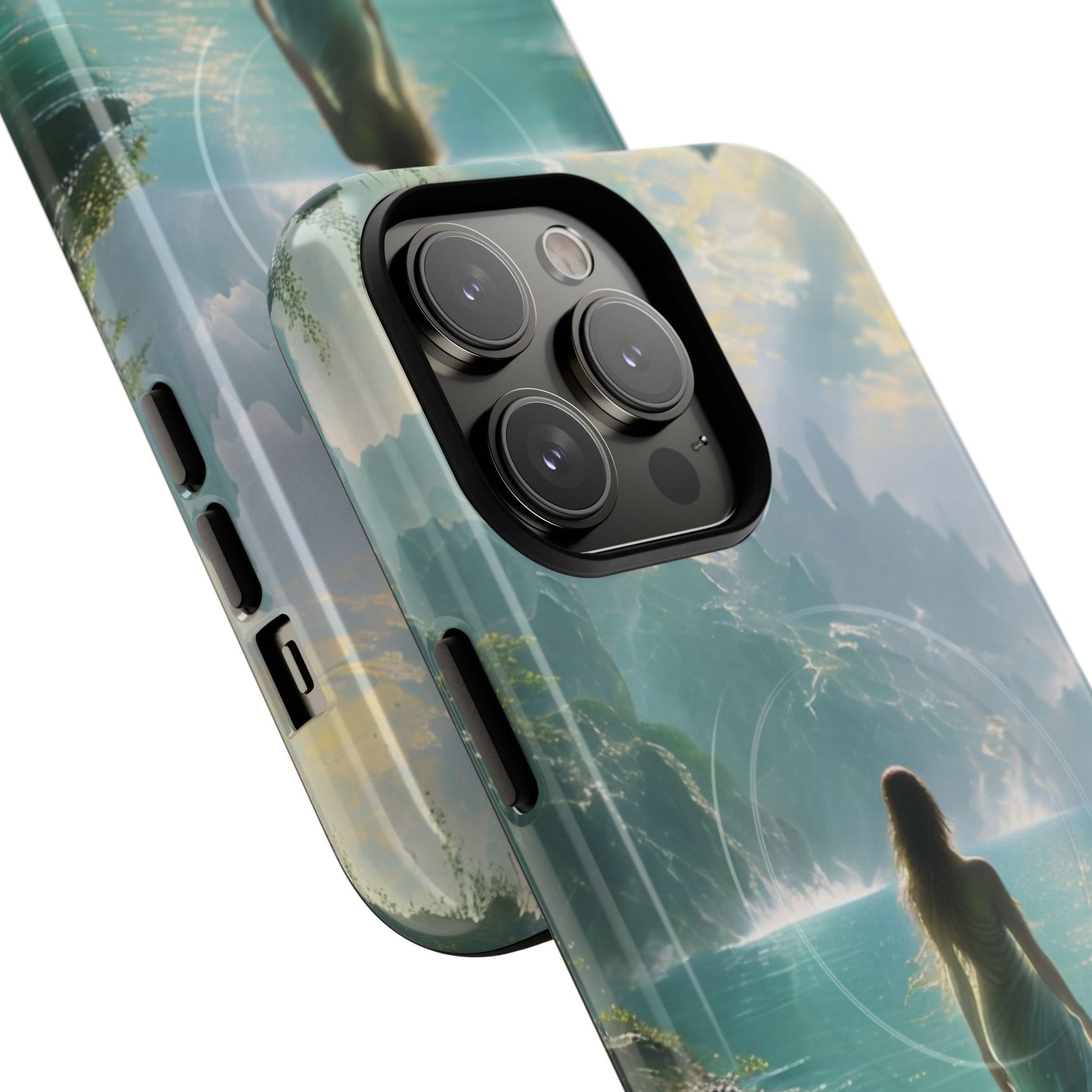 Celestial Tides - Dreamscape Art iPhone 14 Pro Max MagSafe Phone Case -Ethereal Woman & Fantasy Landscape Design