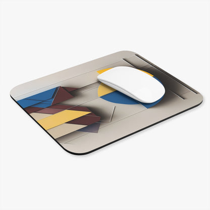 Chromatic Construct mouse pad in workspace with mouse showing modern geometric artwork