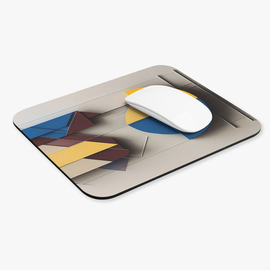 Chromatic Construct mouse pad in workspace with mouse showing modern geometric artwork