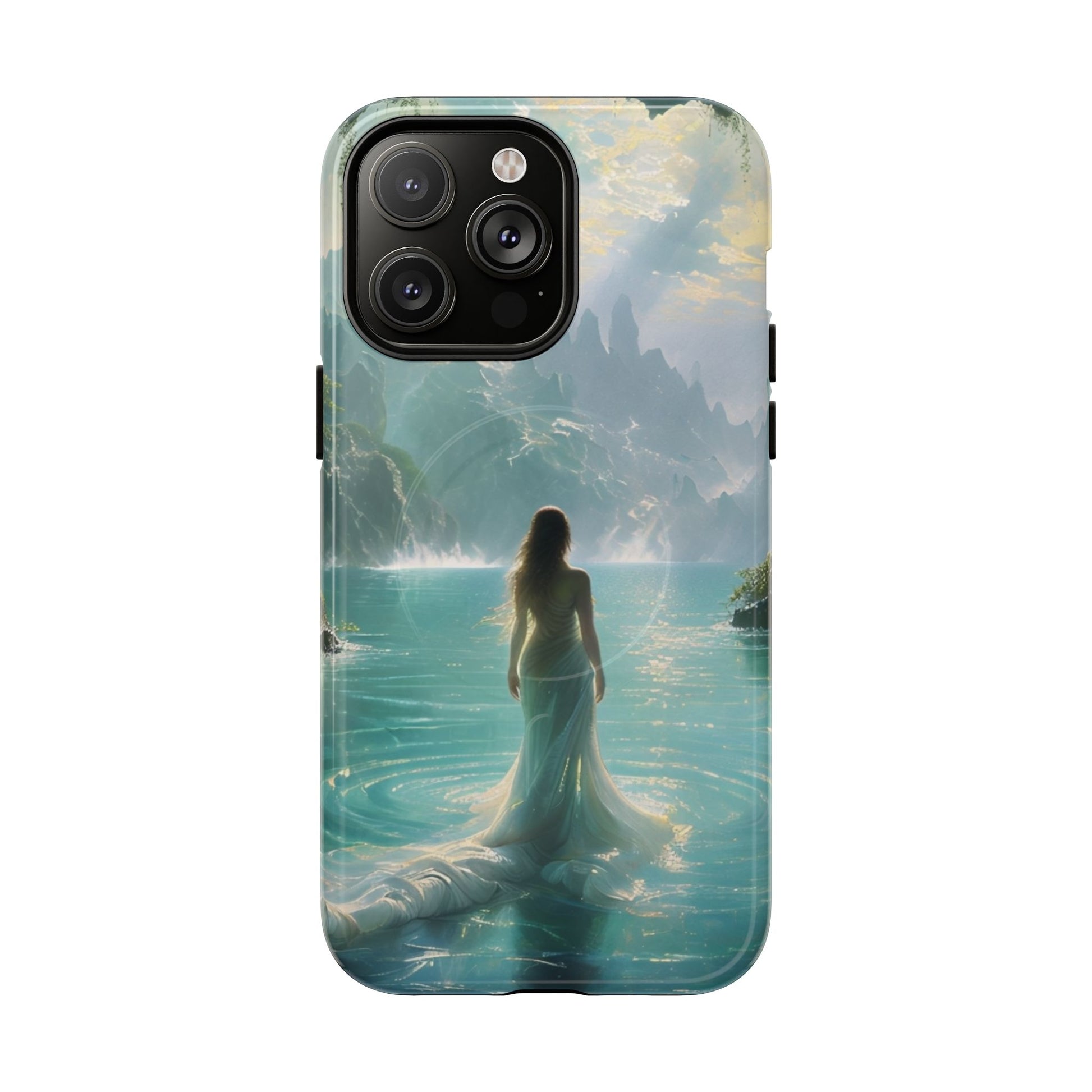 Celestial Tides - Dreamscape Art iPhone 14 Pro Max MagSafe Phone Case -Ethereal Woman & Fantasy Landscape Design