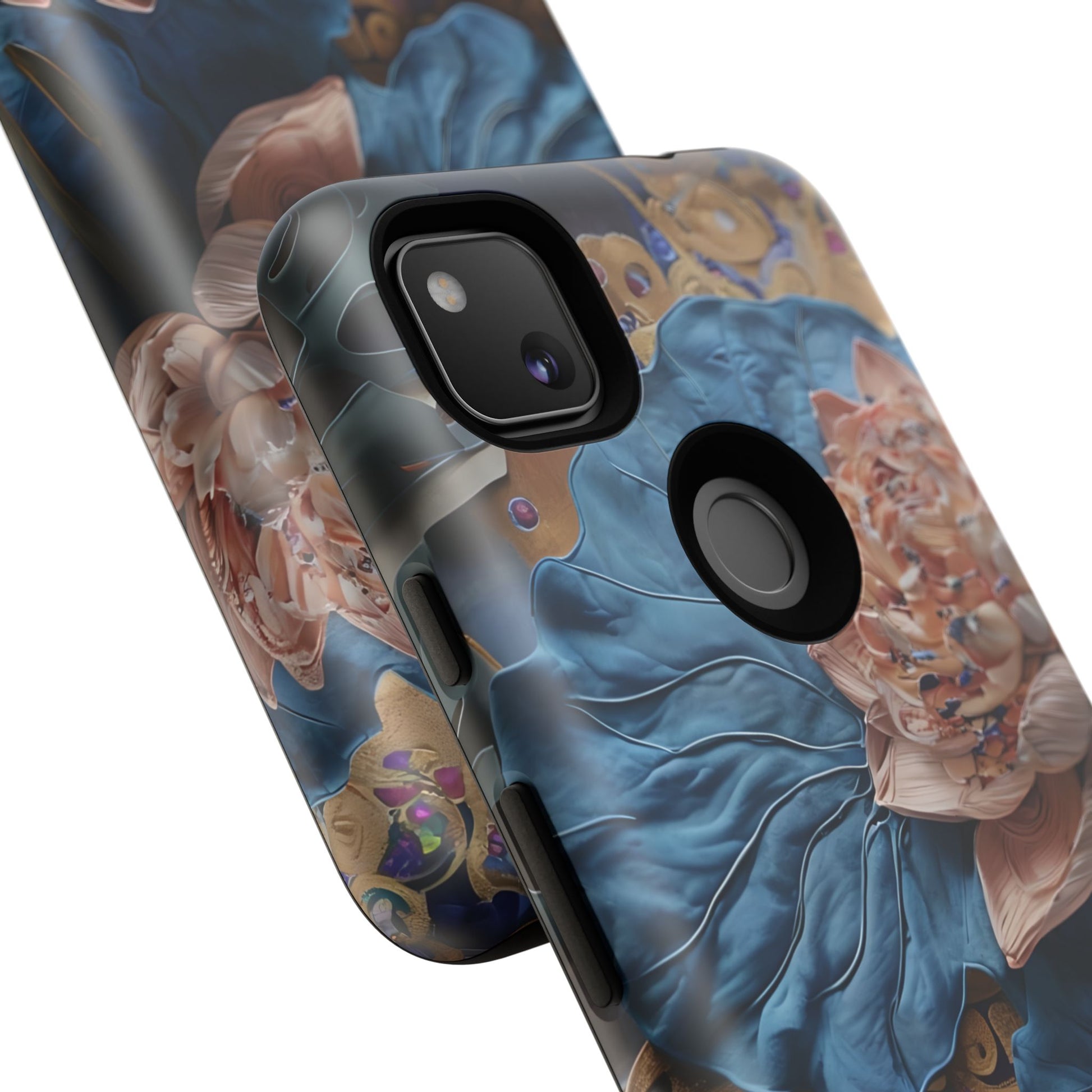 Peony Midnight Tapestry - Google Pixel 4a - Elegant Blue & Blush Artful Phone Cover