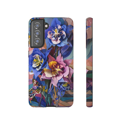 Blue Columbine Carnivale - Artistic Floral & Butterfly Samsung Ultra Tough Phone Case - Vibrant Botanical Design