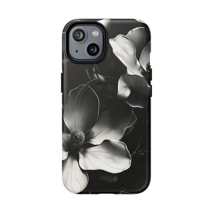 Monochrome Magnolia - Elegant Black & White Floral iPhone MagSafe Phone Case - Artistic Magnolia Design
