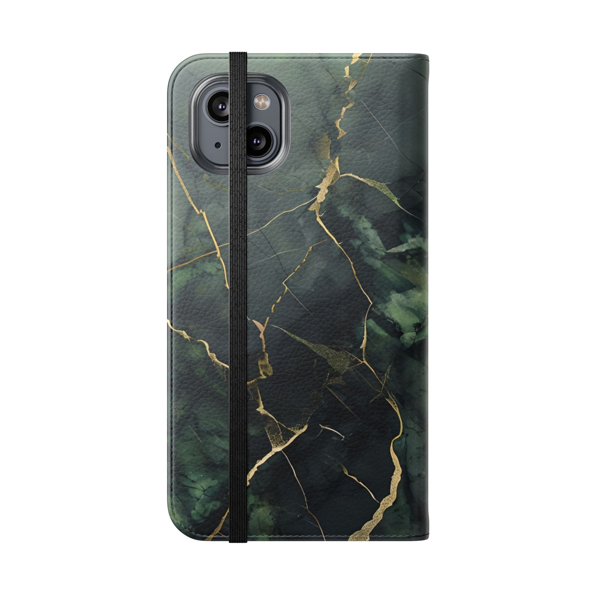 Verdant Vein - Green Marble Design Wallet Phone Case for iPhone 14 Plus