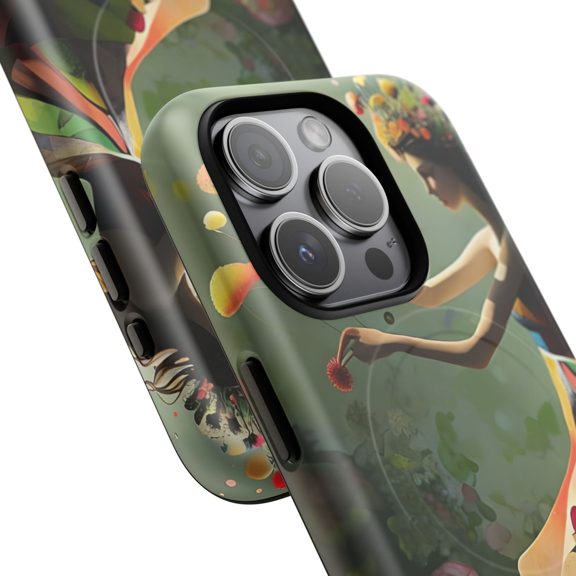 Dancing Wildflower Muse iPhone 15 Pro - Artistic Floral Fantasy Cover - MagSafe Compatible - Whimsical Nature-Inspired Protective Accessory