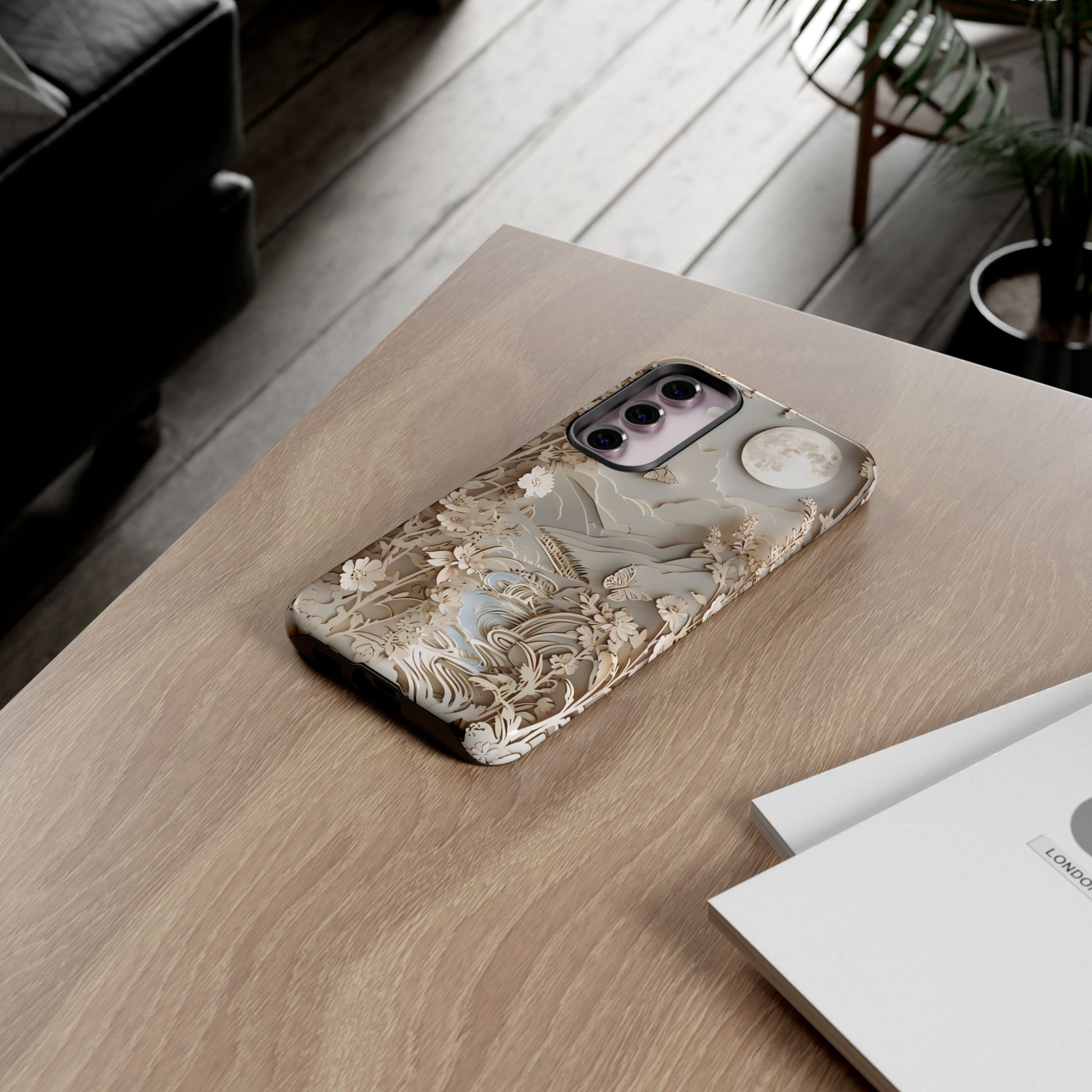 Moonlit Garden - Elegant Neutral Floral Samsung Galaxy S23 Plus Tough Phone Case - Painterly Botanical & Moon Design