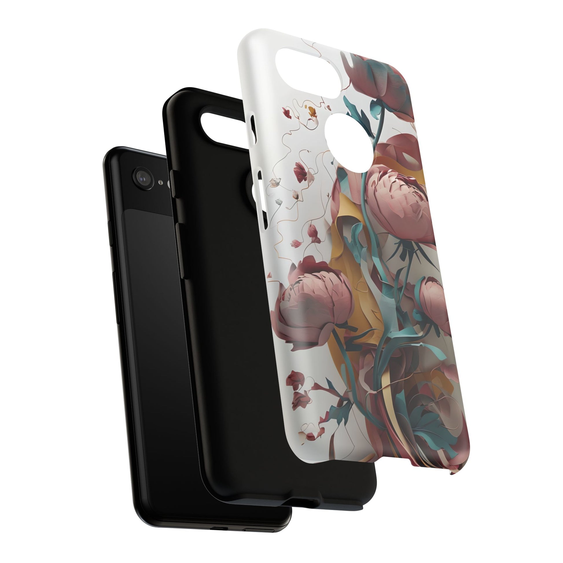 Blushing Peony Veil - Elegant Painterly Floral Google Pixel 3 Tough Phone Case - Soft Blush & Teal Peony Design
