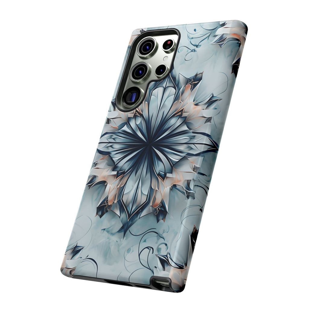 Indigo Mirage - Artistic Kaleidoscope Collection Artistic Floral - Samsung Galaxy S23 Ultra Tough Phone Case - Bold Indigo Symmetrical Design
