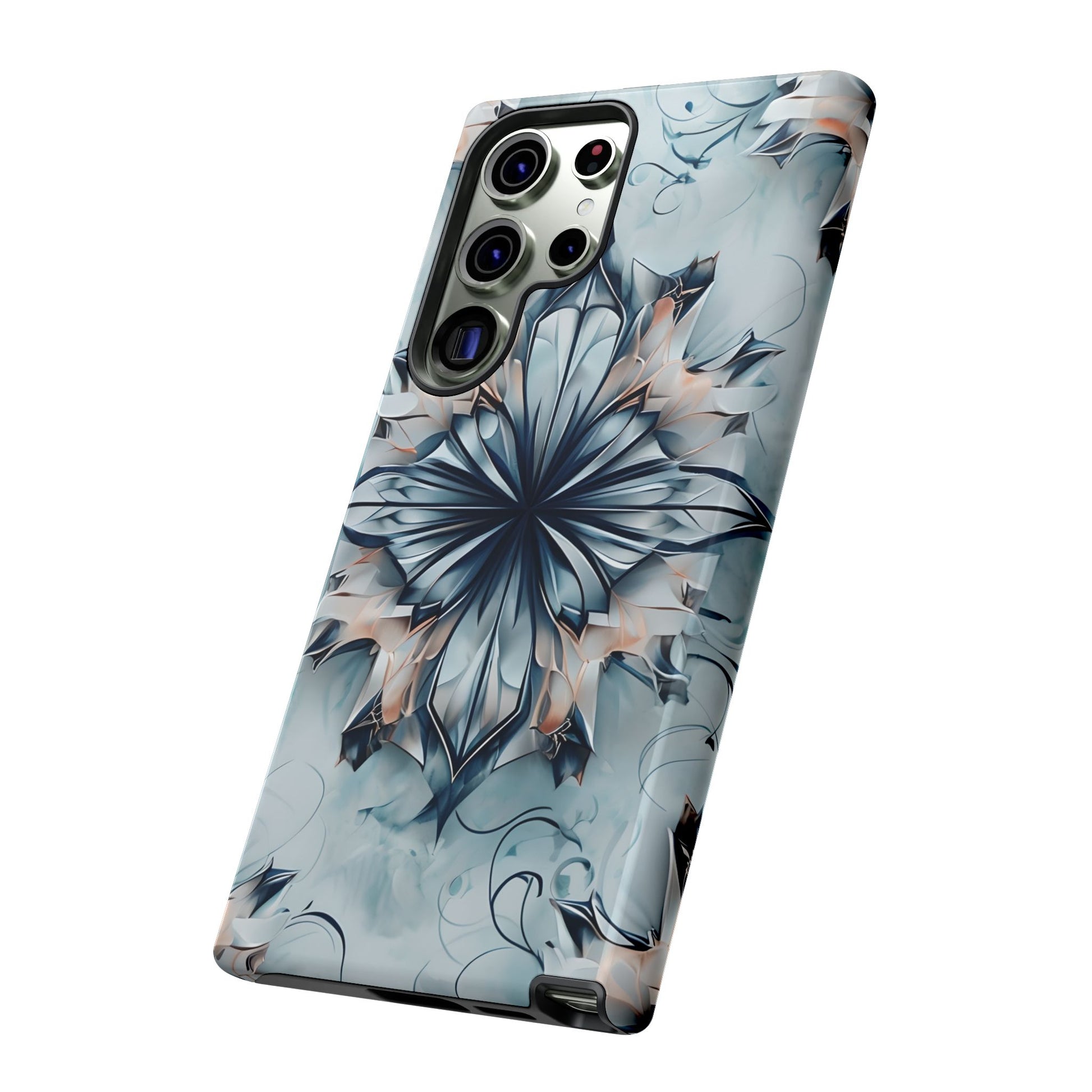 Indigo Mirage - Artistic Kaleidoscope Collection Artistic Floral - Samsung Galaxy S23 Ultra Tough Phone Case - Bold Indigo Symmetrical Design