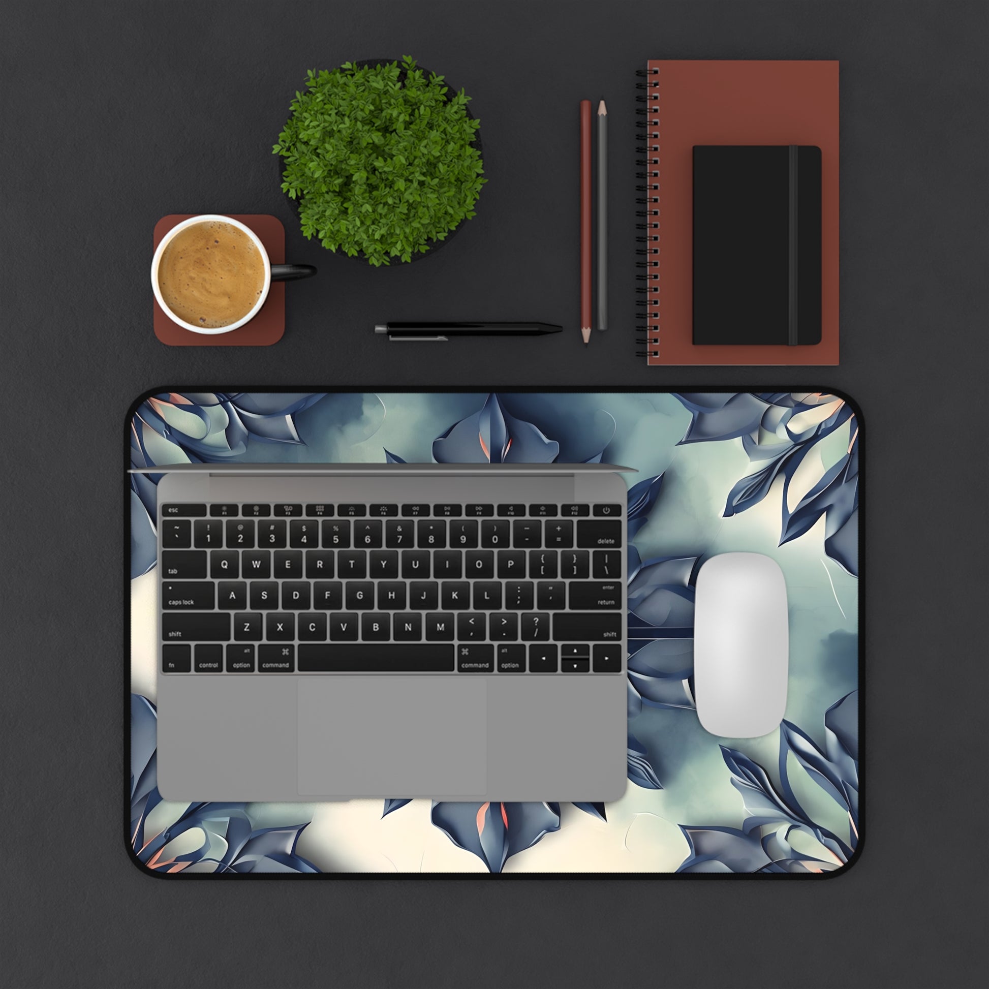 Frosted Indigo Bloom Desk Mat - Premium Office Desk Pad, 3 Sizes Available, Artistic Workspace Protection