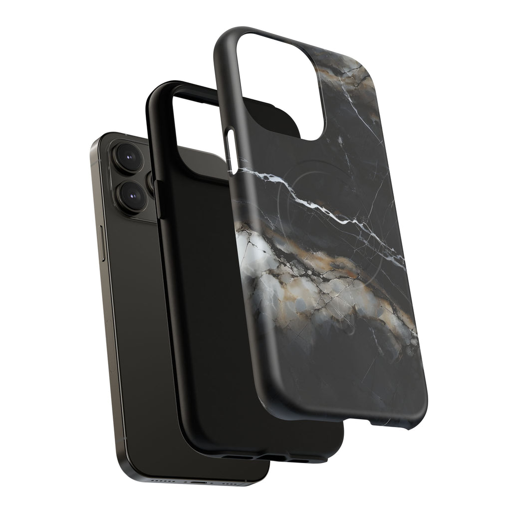 Obsidian Vein iPhone 14 Pro Max MagSafe Phone Case -Black Neutral Marble Design