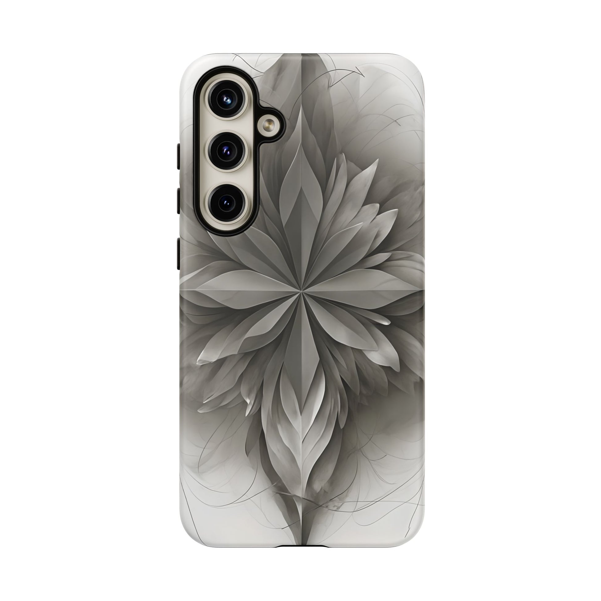 Silver Lotus - Elegant Monochrome Floral Samsung Galaxy S24 Plus Tough Phone Case - Modern Lotus Design