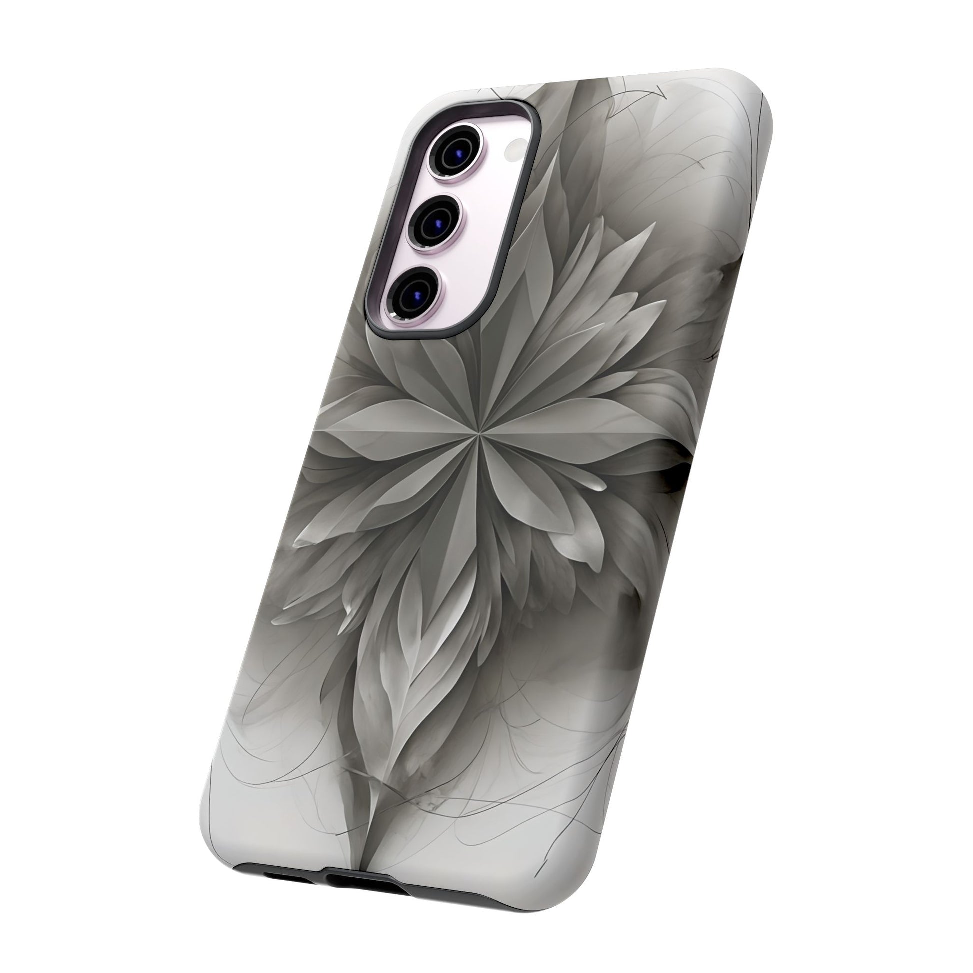 Silver Lotus - Elegant Monochrome Floral Samsung Galaxy S23 Plus Tough Phone Case - Modern Lotus Design