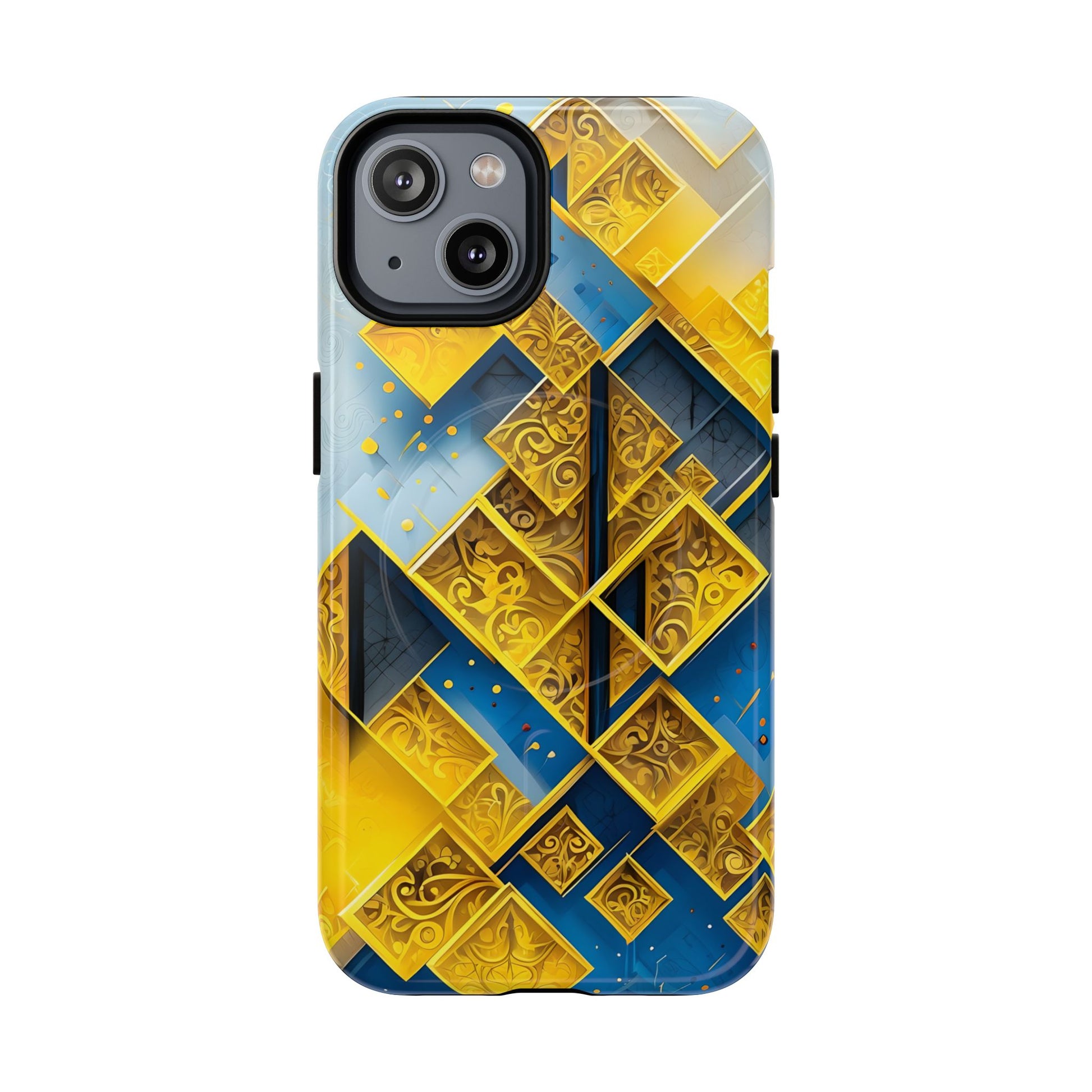 Golden Ascent Luxe Geometric iPhone 14 - MagSafe Compatible - Elegant Abstract Gold Design