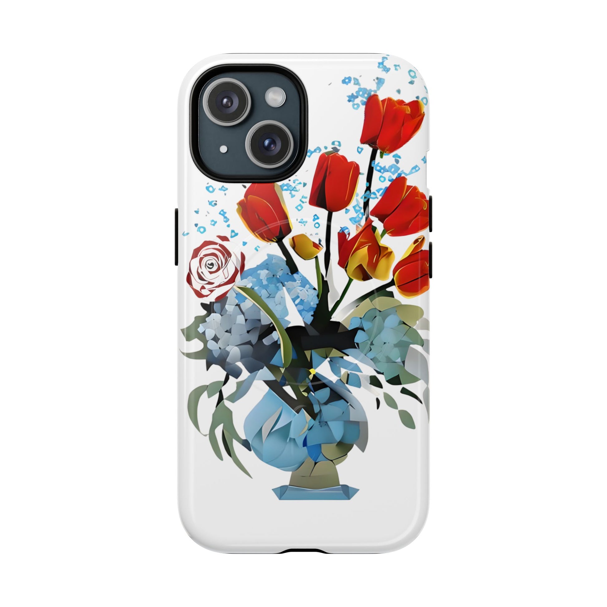 Bouquet Brilliance - Artistic Floral iPhone 15 MagSafe Phone Case - Vibrant Tulip, Rose & Hydrangea Design