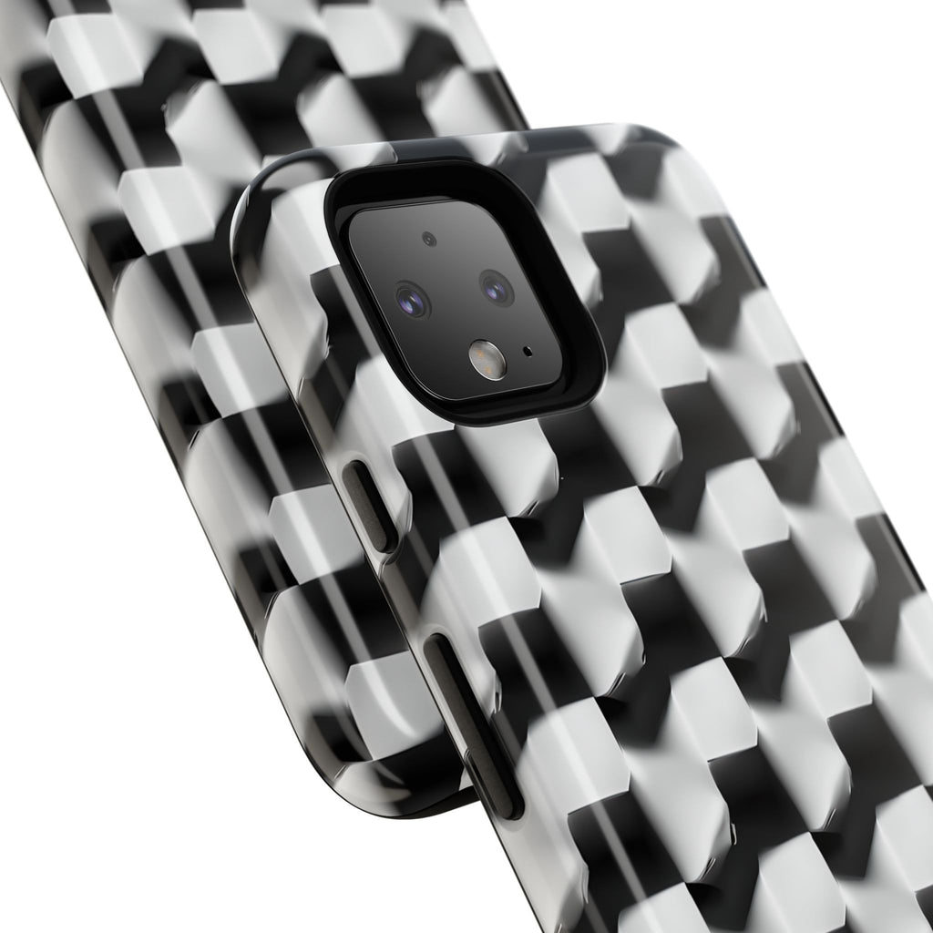 Monochrome Grid Tough Case for Google Pixel 4 - Classic Checkerboard, Black & White, Minimalist Trend