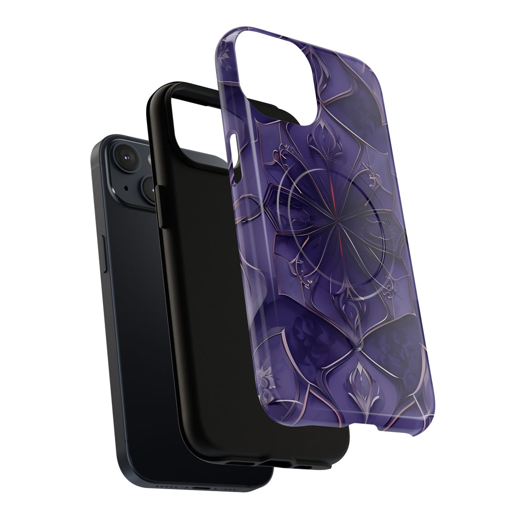 Violet Nebula - Kaleidoscope Collection Artistic Floral Burst - iPhone 14 MagSafe Phone Case -Bold Purple Symmetrical Design