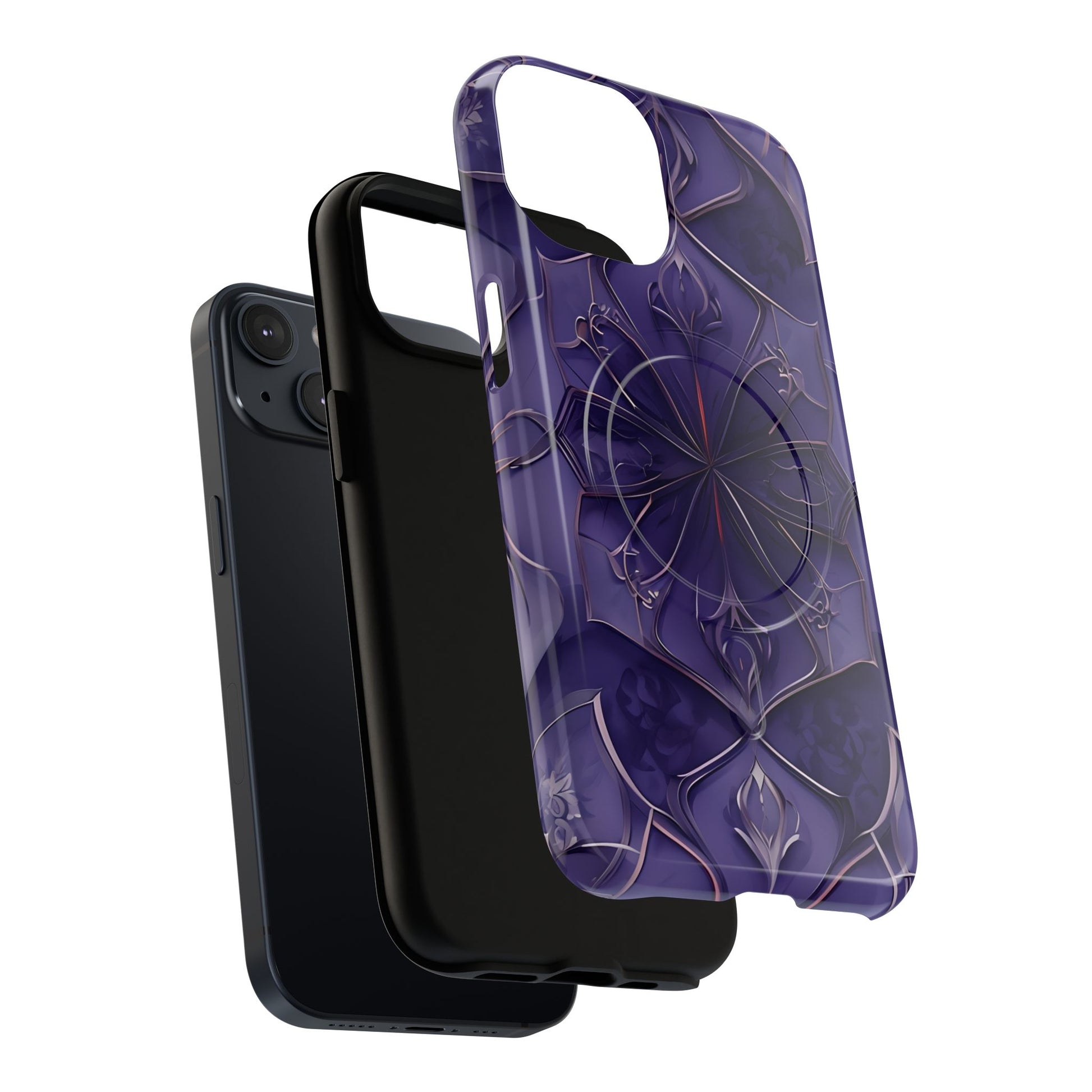 Violet Nebula - Kaleidoscope Collection Artistic Floral Burst - iPhone 14 MagSafe Phone Case -Bold Purple Symmetrical Design