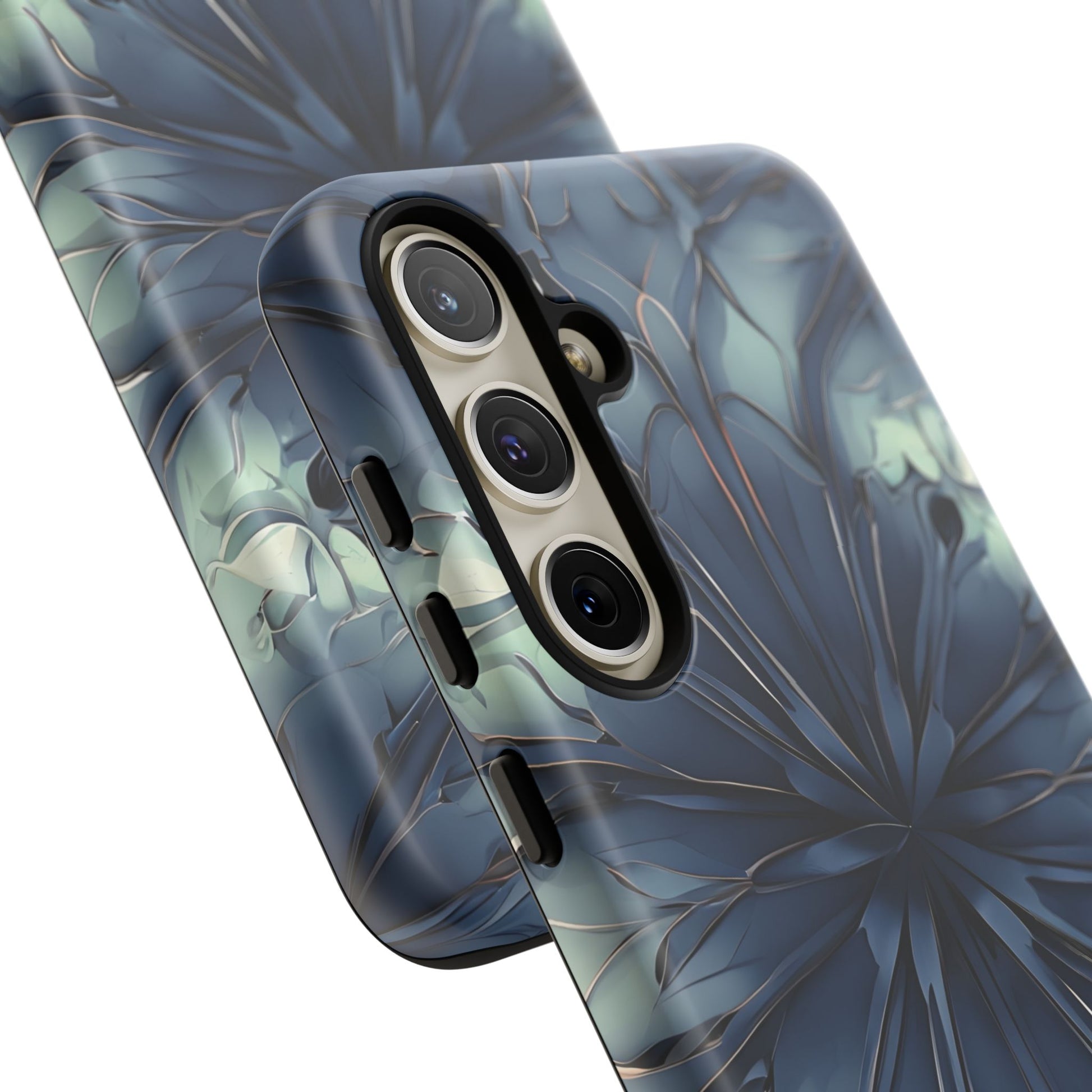 Indigo Mosaic - Artistic Kaleidoscope Collection Artistic Floral - Samsung Galaxy S24 Plus Tough Phone Case - Bold Blue Symmetrical Design