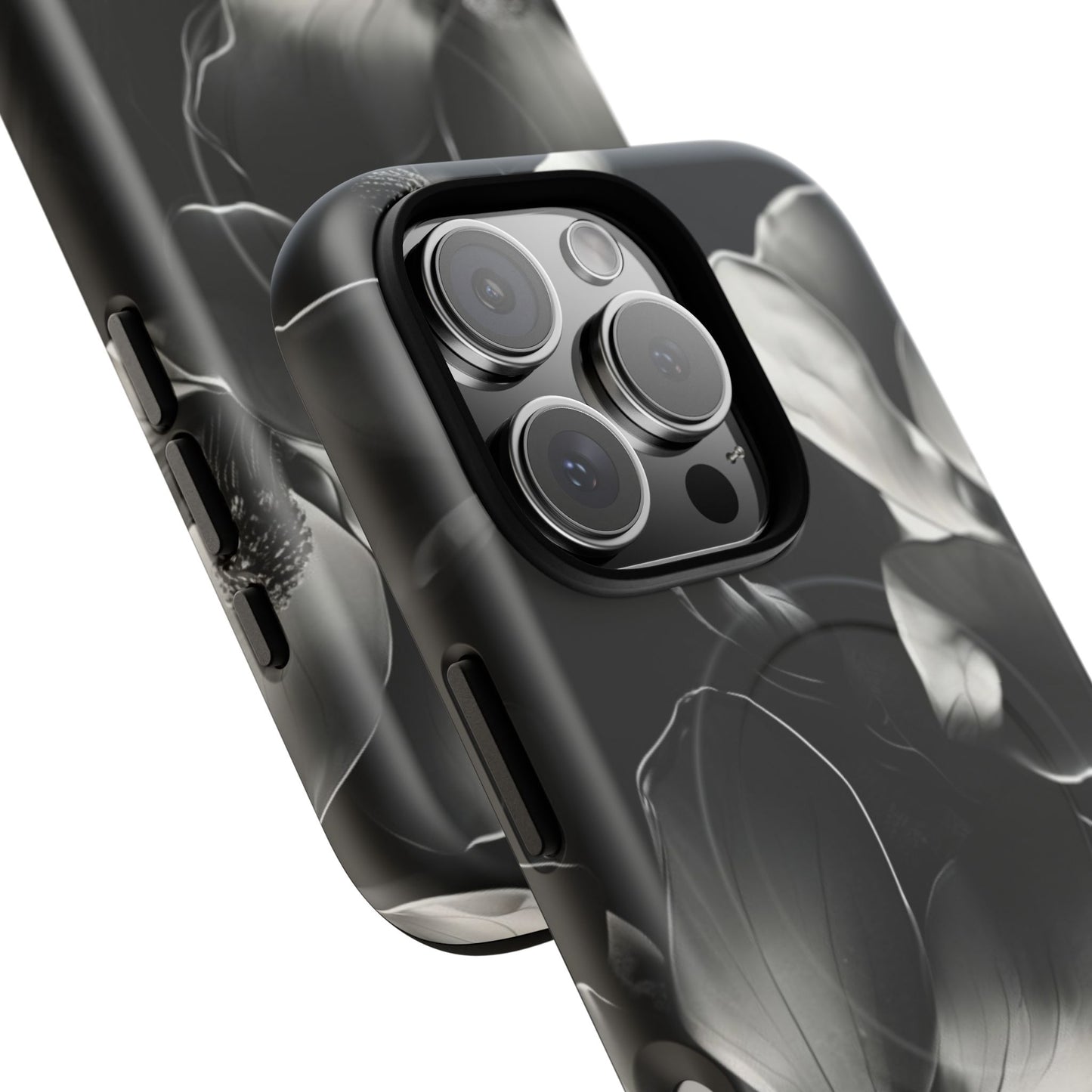 Monochrome Magnolia - Elegant Black & White Floral iPhone MagSafe Phone Case - Artistic Magnolia Design