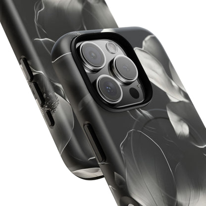 Monochrome Magnolia - Elegant Black & White Floral iPhone MagSafe Phone Case - Artistic Magnolia Design