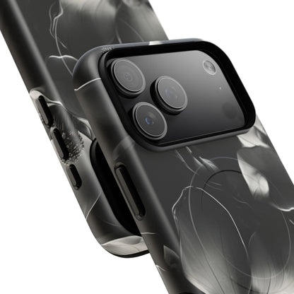 Monochrome Magnolia - Elegant Black & White Floral iPhone MagSafe Phone Case - Artistic Magnolia Design