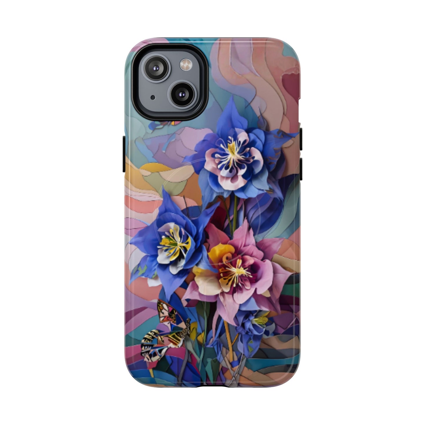 Blue Columbine Carnivale iPhone MagSafe case with vibrant blue columbine floral artwork