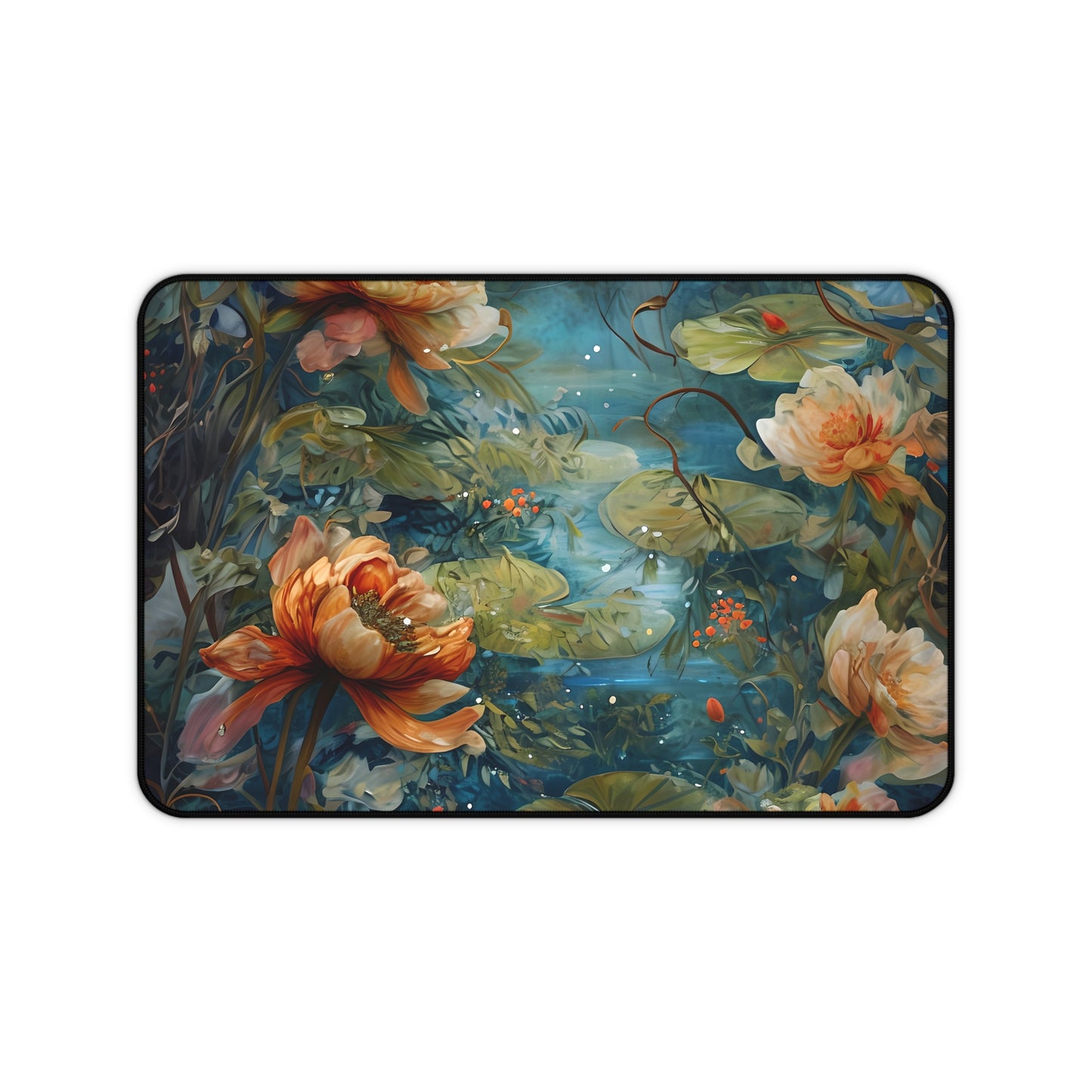 Waterlily Nocturne Designer Desk Mat - Premium Office Desk Pad, 3 Sizes Available, Artistic Workspace Protection