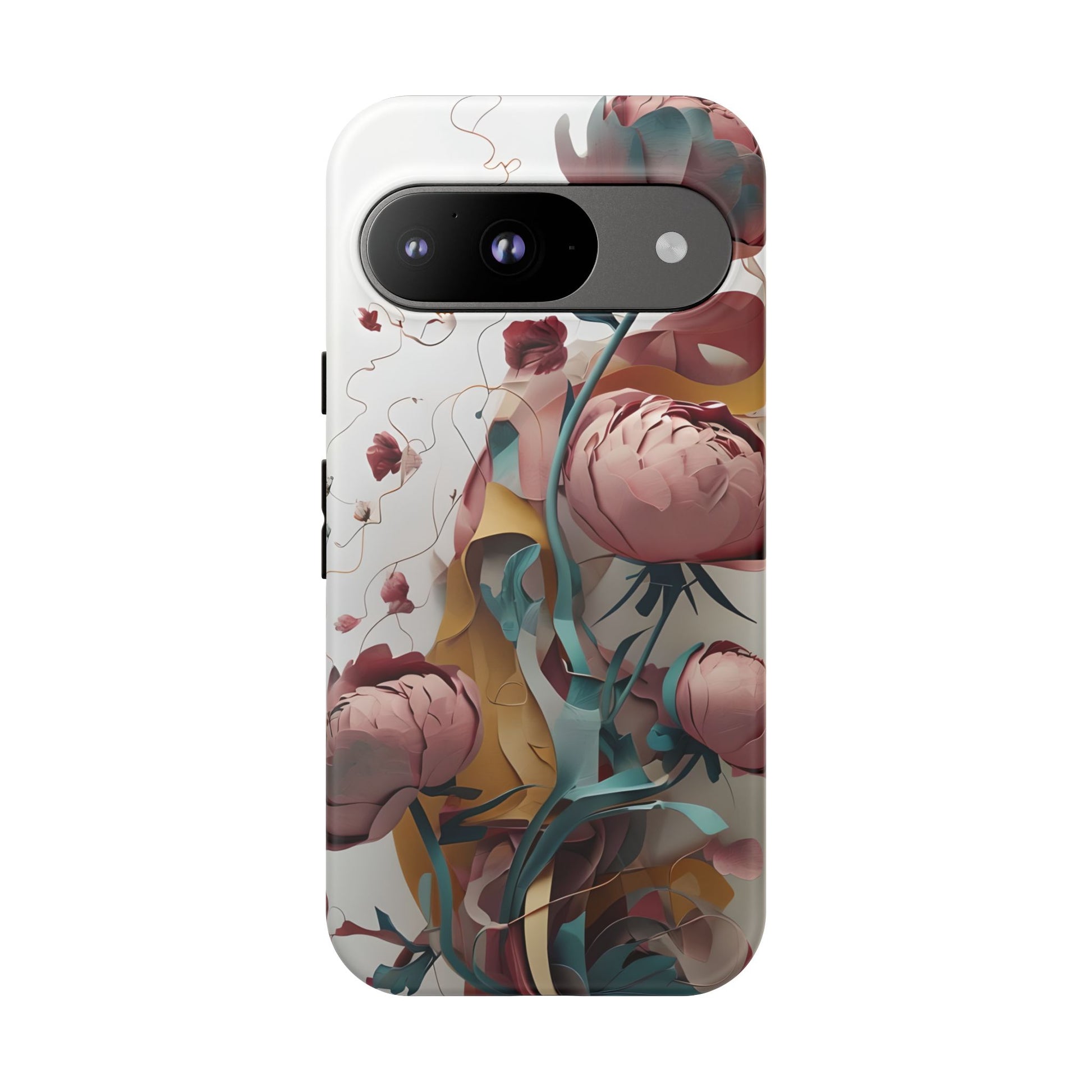 Blushing Peony Veil - Elegant Painterly Floral Google Pixel 9 Tough Phone Case - Soft Blush & Teal Peony Design