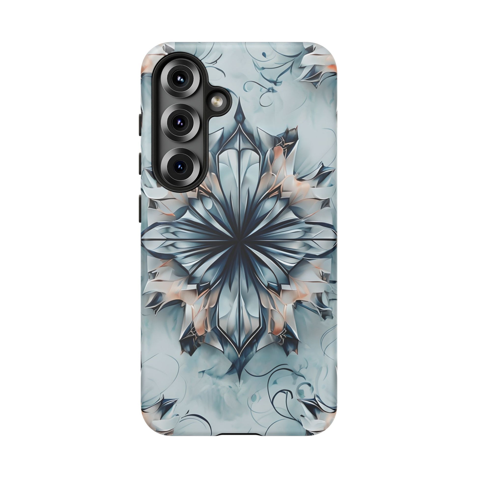Indigo Mirage - Artistic Kaleidoscope Collection Artistic Floral - Samsung Galaxy S25 Tough Phone Case - Bold Indigo Symmetrical Design
