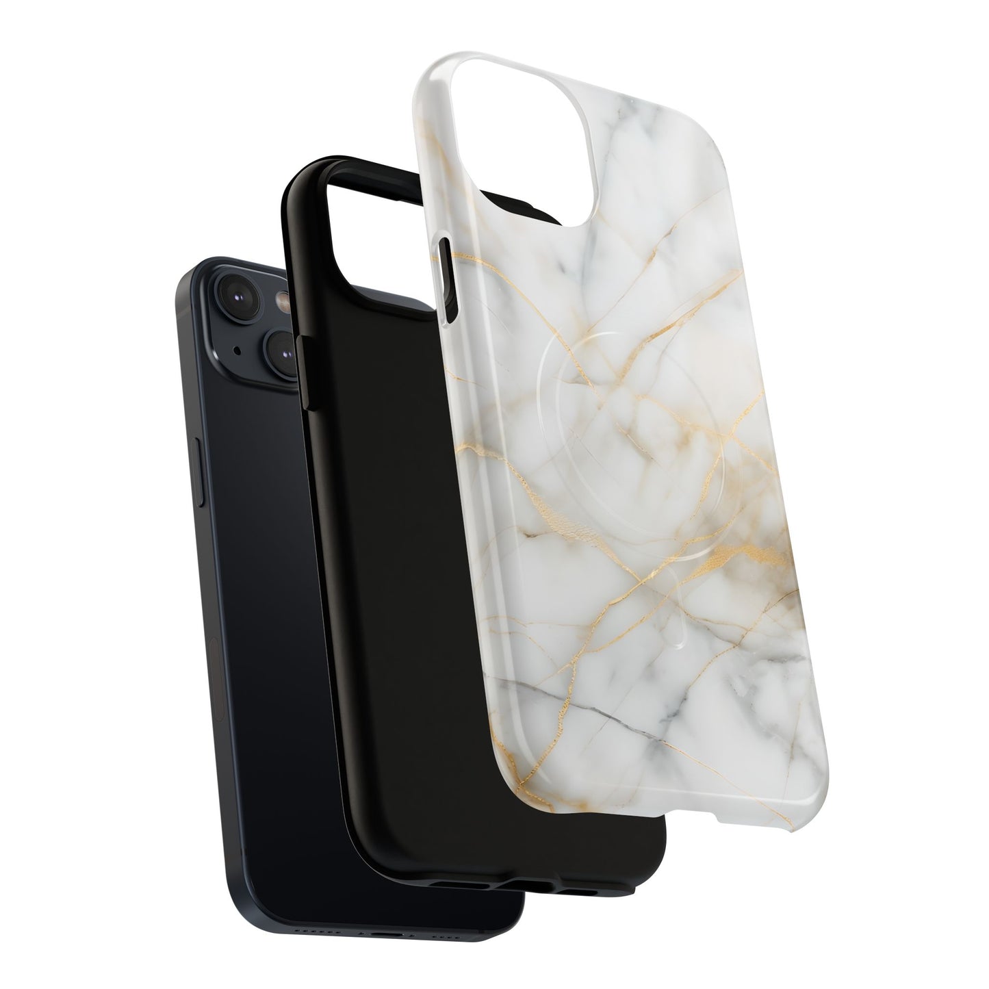 Golden Vein iPhone MagSafe Phone Case -White Neutral Marble Design
