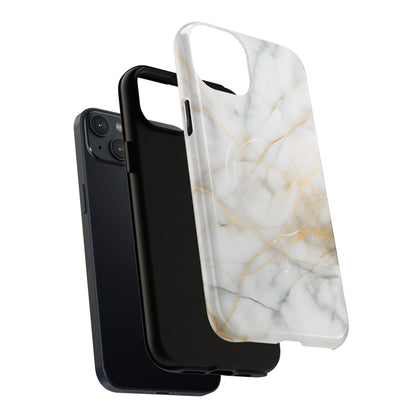 Golden Vein iPhone MagSafe Phone Case -White Neutral Marble Design