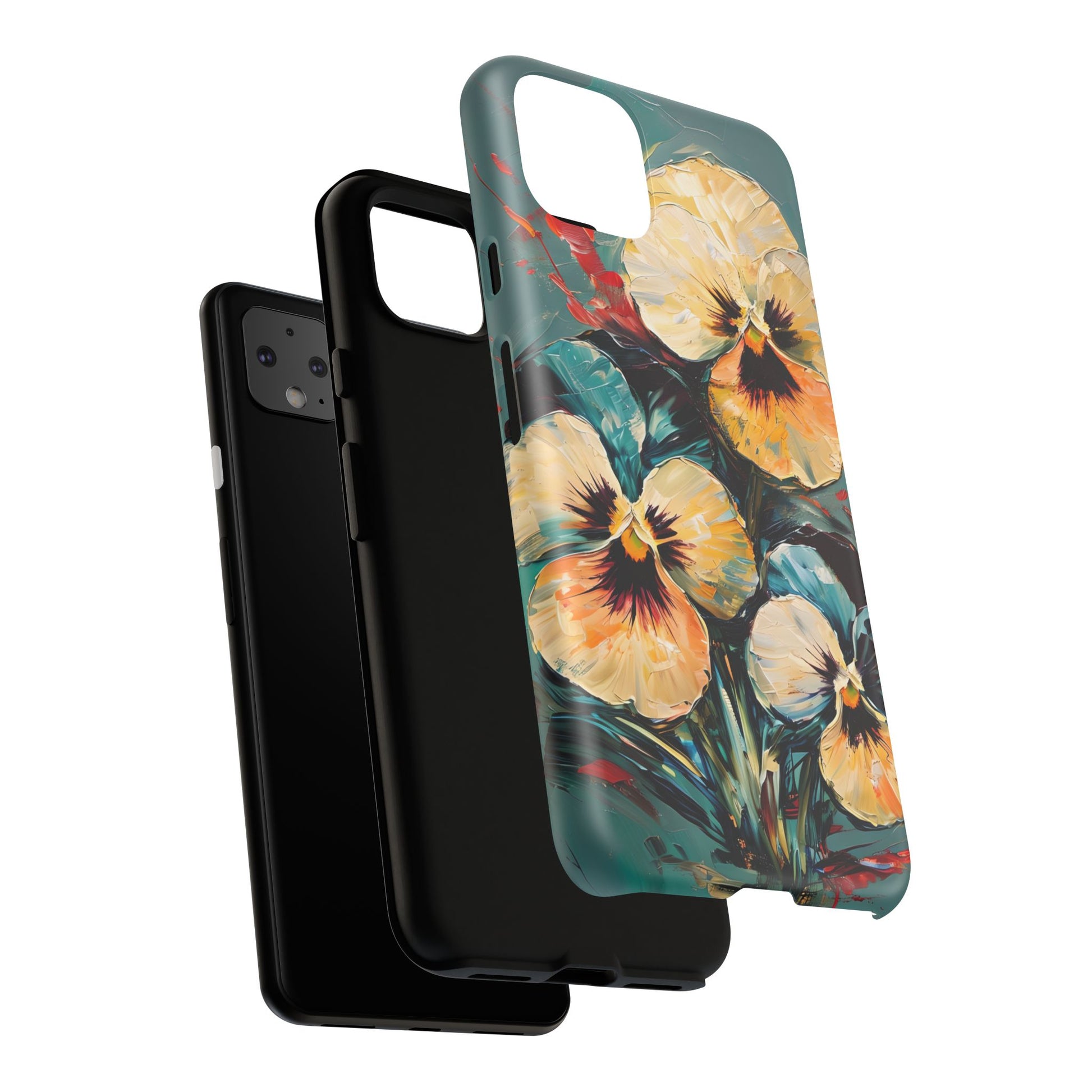 Golden Pansy Cascade Tough Case for Google Pixel 4XL - Floral Artistic Shockproof Cover, Elegant Protective Phone Case