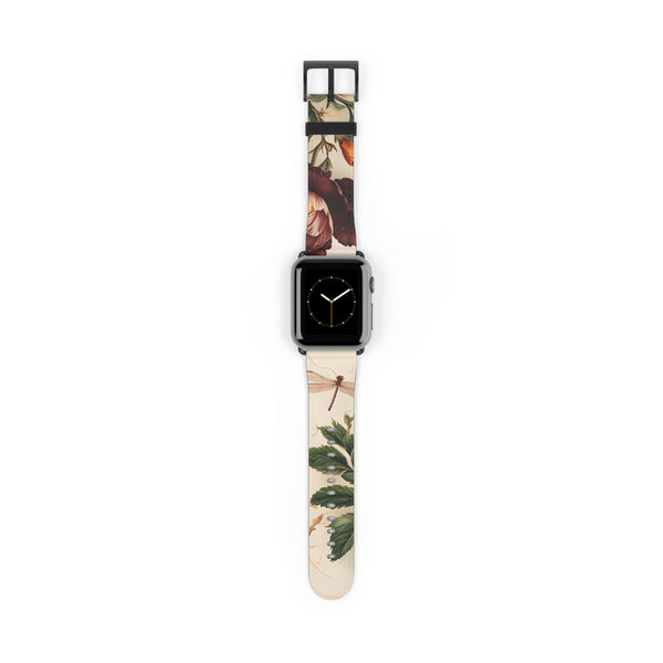 Vintage Burgundy Rose Designer Apple Watch Band - Premium Custom Strap for Series 1-9, SE & Ultra - Artistic Vegan Leather