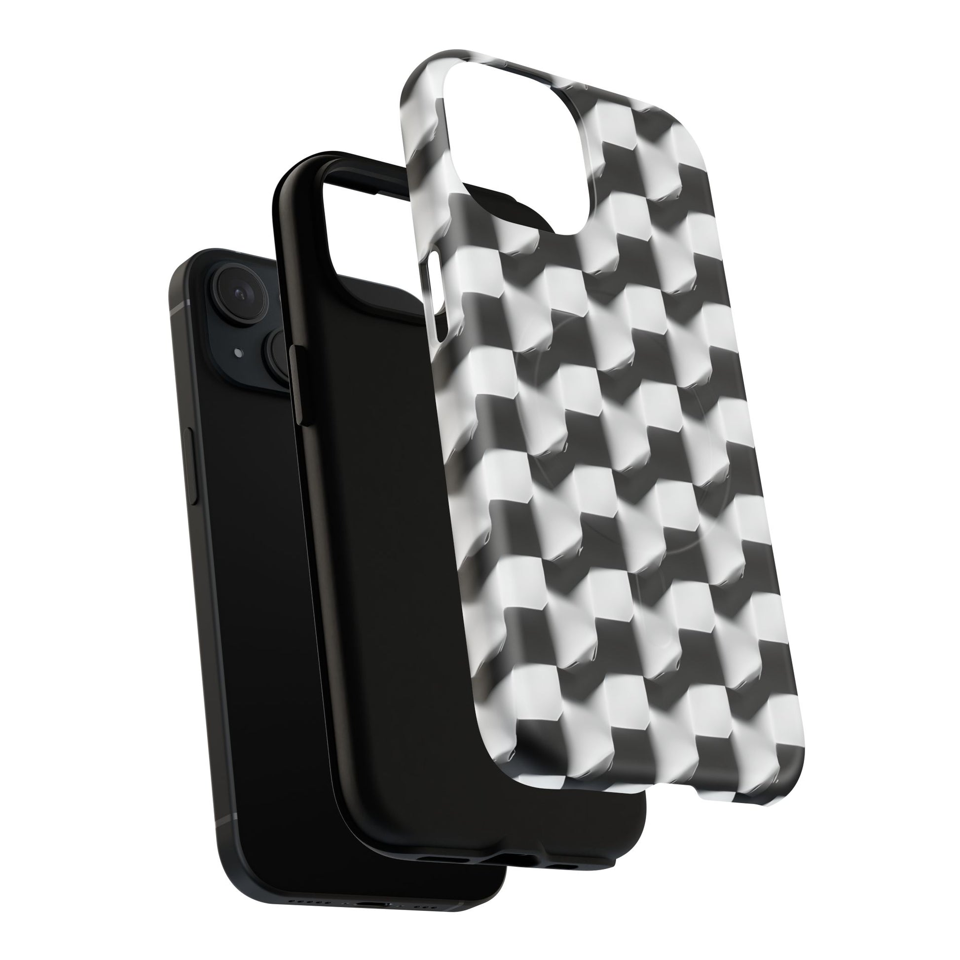 Monochrome Grid - iPhone 15 MagSafe Phone Case - Bold, Modern Black & White Design