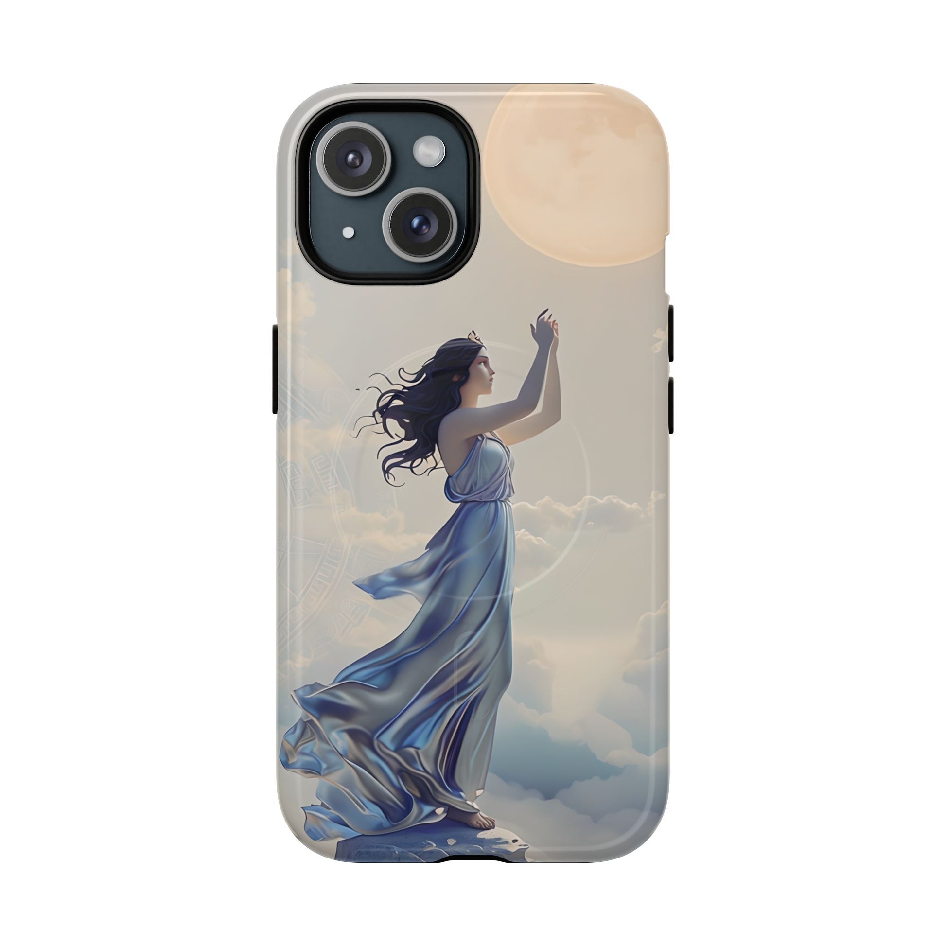 Moonlit Ascend - Ethereal Celestial Art iPhone 15 MagSafe Phone Case -Dreamy Night Sky & Floating Woman Design