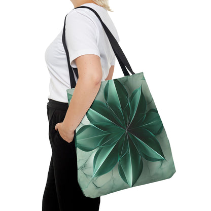 Emerald Bloom Tote Bag (16x16, 18x18), Dreamy Sculpted Motif in Soft Beige, Flat Printed Canvas Reusable Nature-Inspired Canvas Bag