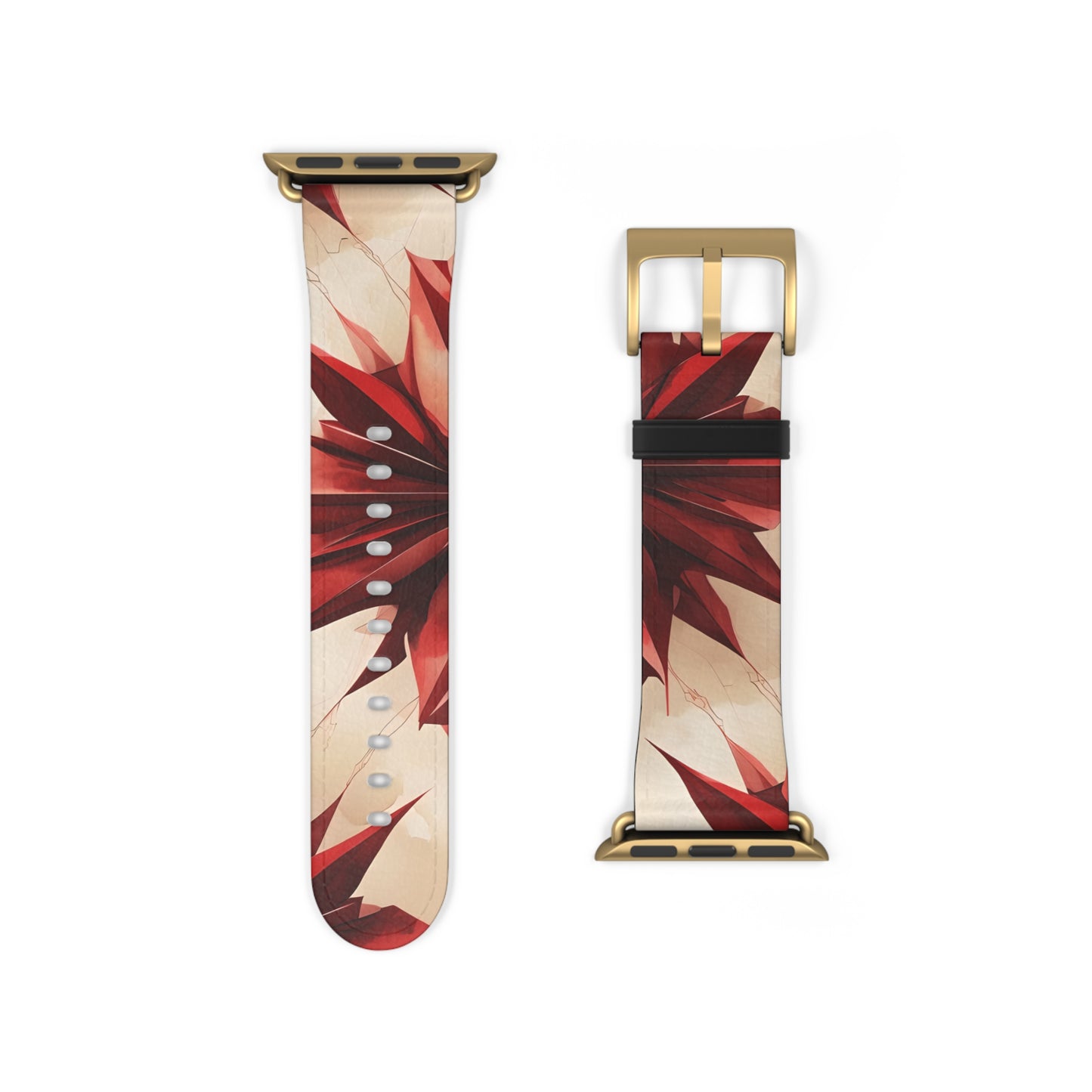 Ruby Compass Apple Watch band strap with gold clasp featuring striking ruby red compass inspired geometric design