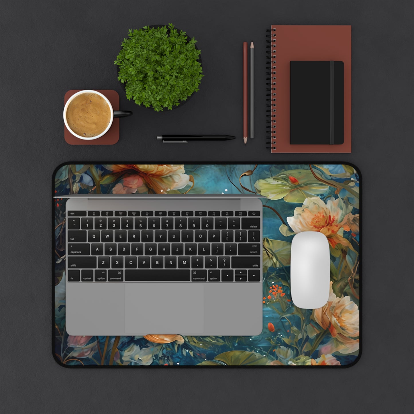 Waterlily Nocturne Designer Desk Mat - Premium Office Desk Pad, 3 Sizes Available, Artistic Workspace Protection