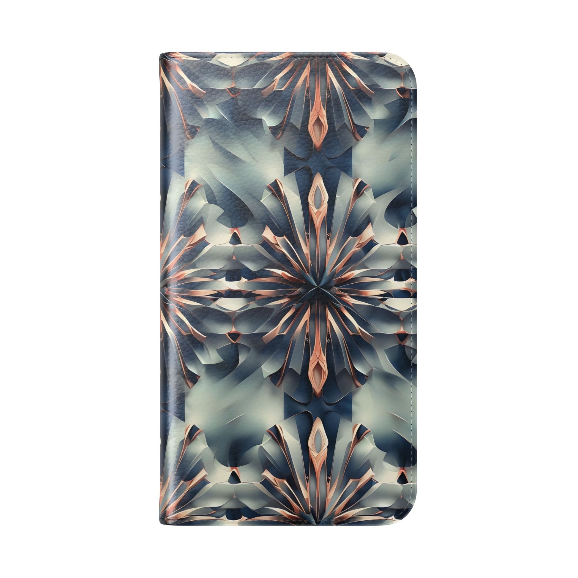 Obsidian Kaleidoscope iPhone 14 Wallet Case - Elegant Abstract Flip Cover with Card Slots