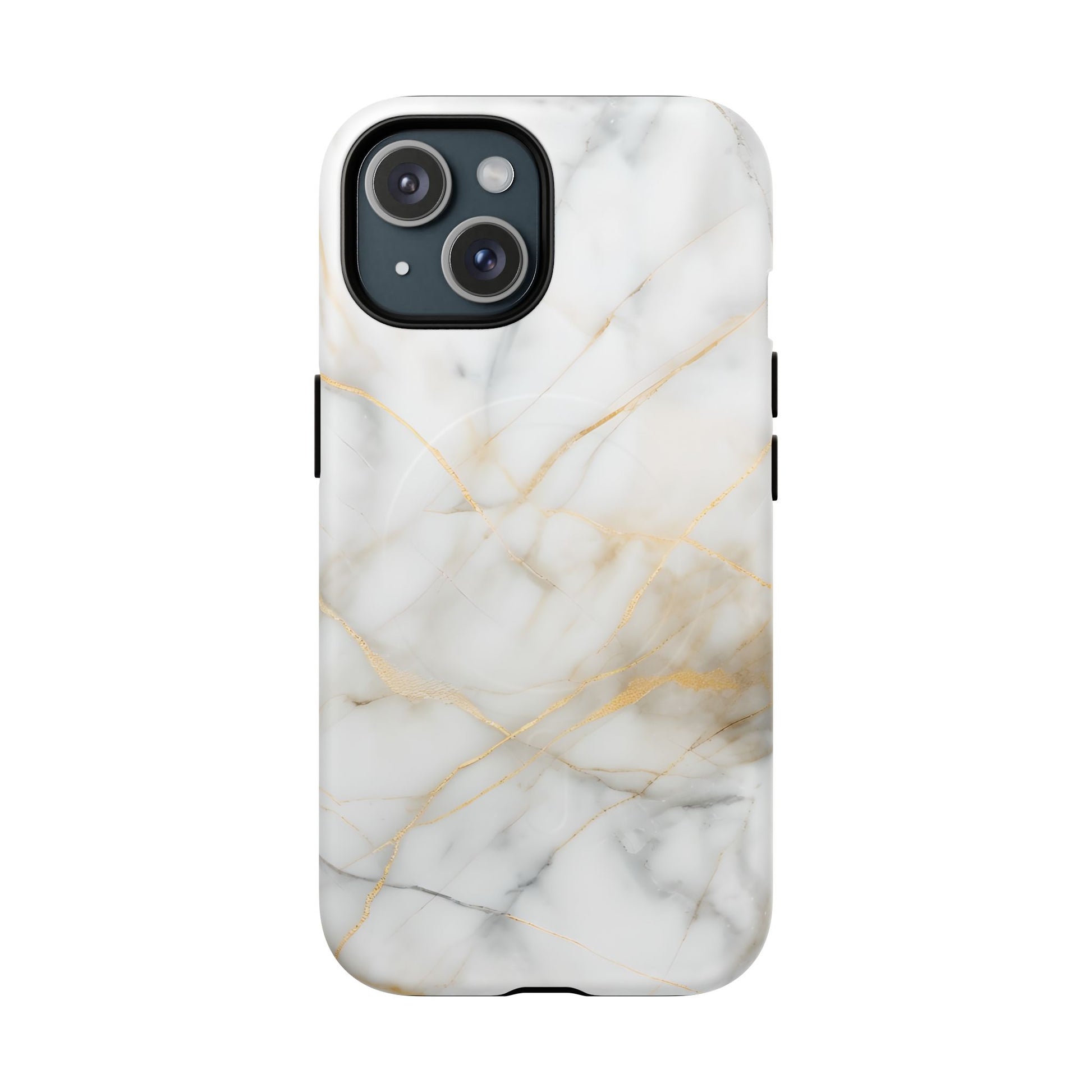 Golden Vein iPhone 15 MagSafe Phone Case -White Neutral Marble Design