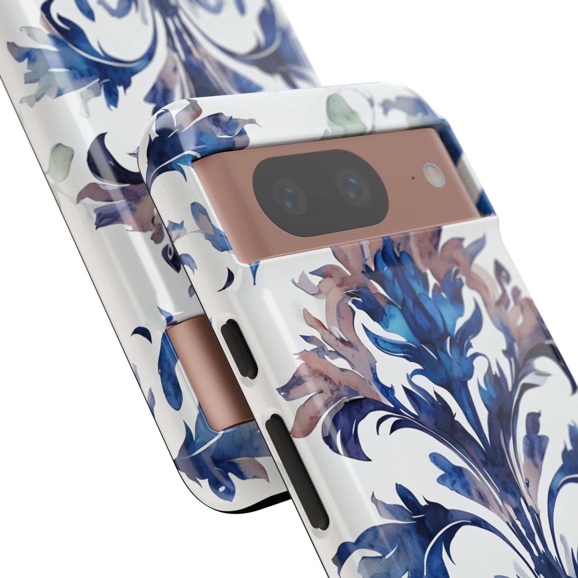 Delft Reverie - Elegant Blue & White Google Pixel 8 Tough Phone Case - Dutch Delftware-Inspired Floral Design