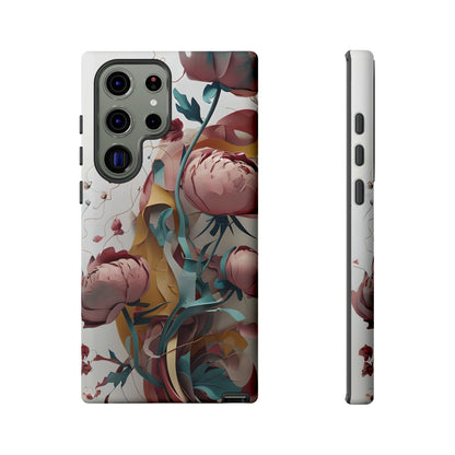 Blushing Peony Veil - Elegant Painterly Floral Samsung Galaxy Tough Phone Case - Soft Blush & Teal Peony Design