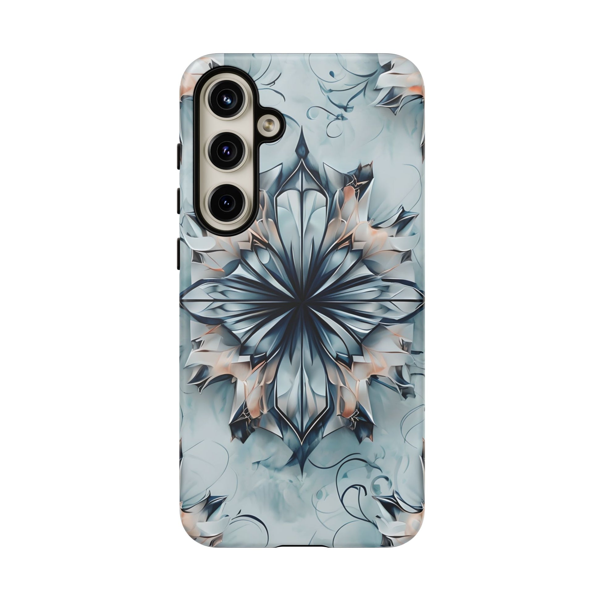 Indigo Mirage - Artistic Kaleidoscope Collection Artistic Floral - Samsung Galaxy S24 Plus Tough Phone Case - Bold Indigo Symmetrical Design