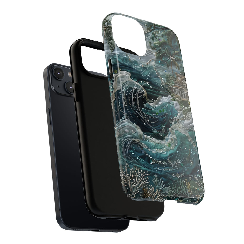Tropical Midnight Wave - Artistic Ocean iPhone 14 Plus MagSafe Phone Case - Dramatic Blue Wave Design