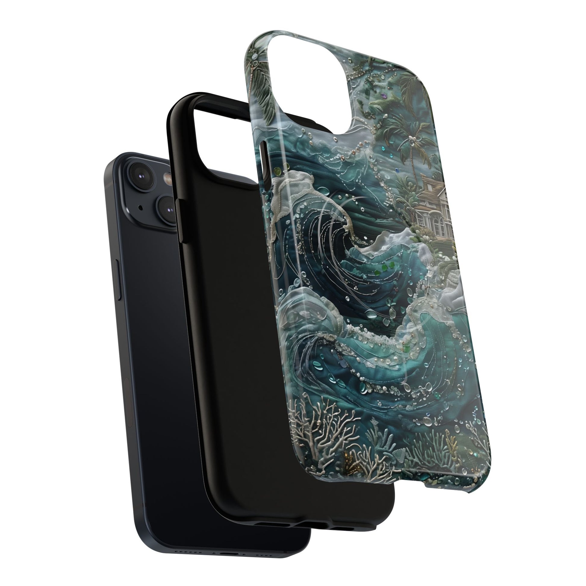 Tropical Midnight Wave - Artistic Ocean iPhone 14 Plus MagSafe Phone Case - Dramatic Blue Wave Design