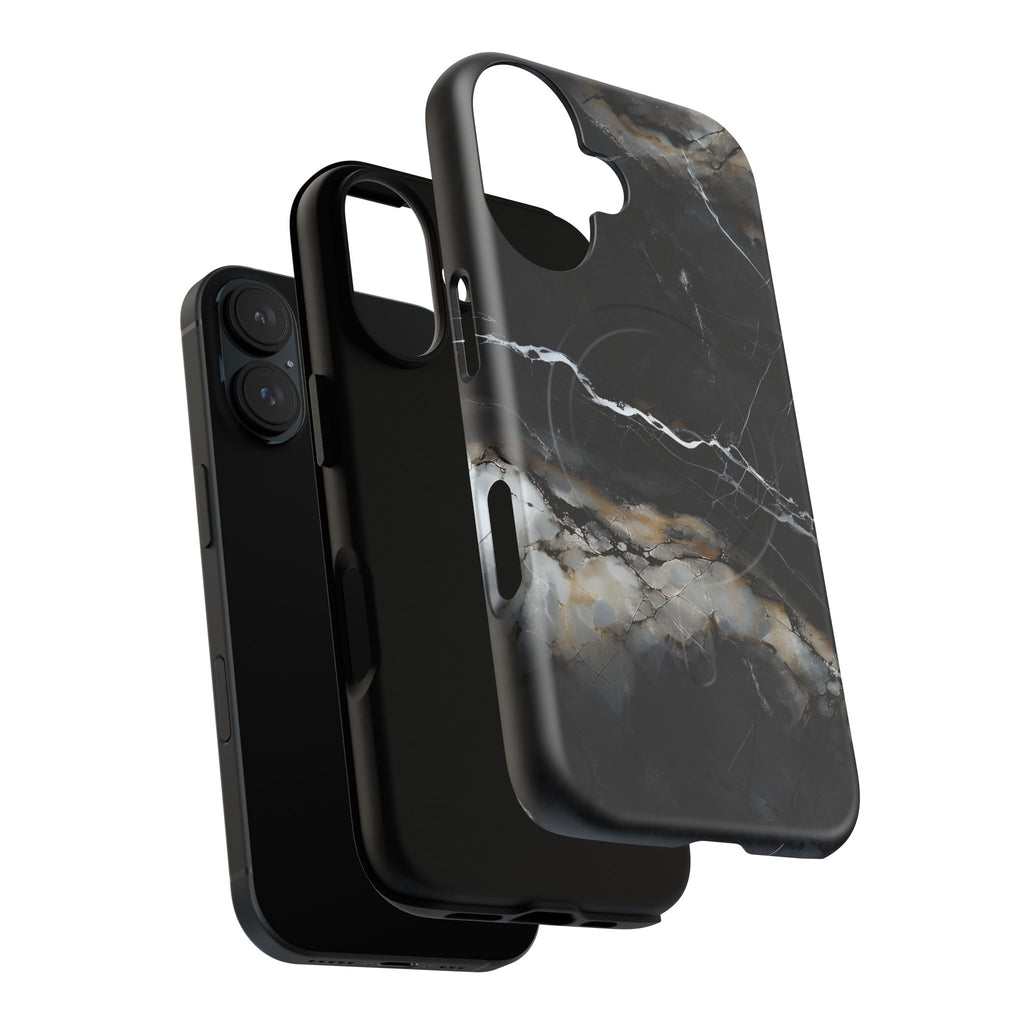 Obsidian Vein iPhone 16 MagSafe Phone Case -Black Neutral Marble Design