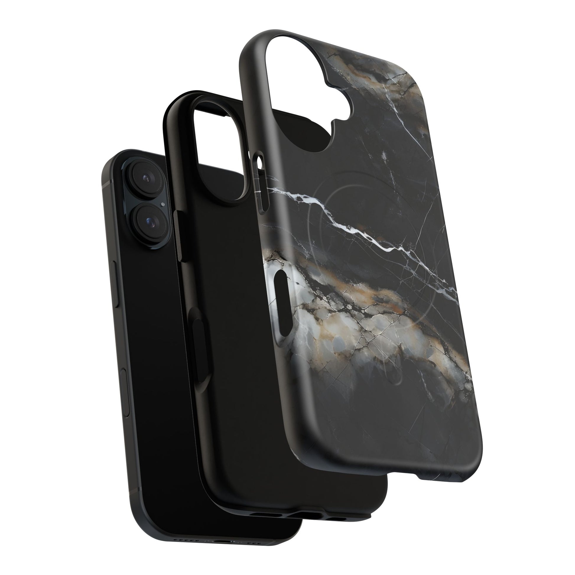 Obsidian Vein iPhone 16 MagSafe Phone Case -Black Neutral Marble Design