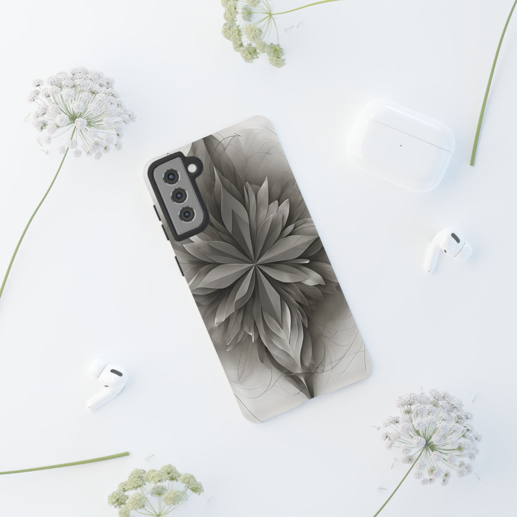 Silver Lotus - Elegant Monochrome Floral Samsung Galaxy S21 Plus Tough Phone Case - Modern Lotus Design