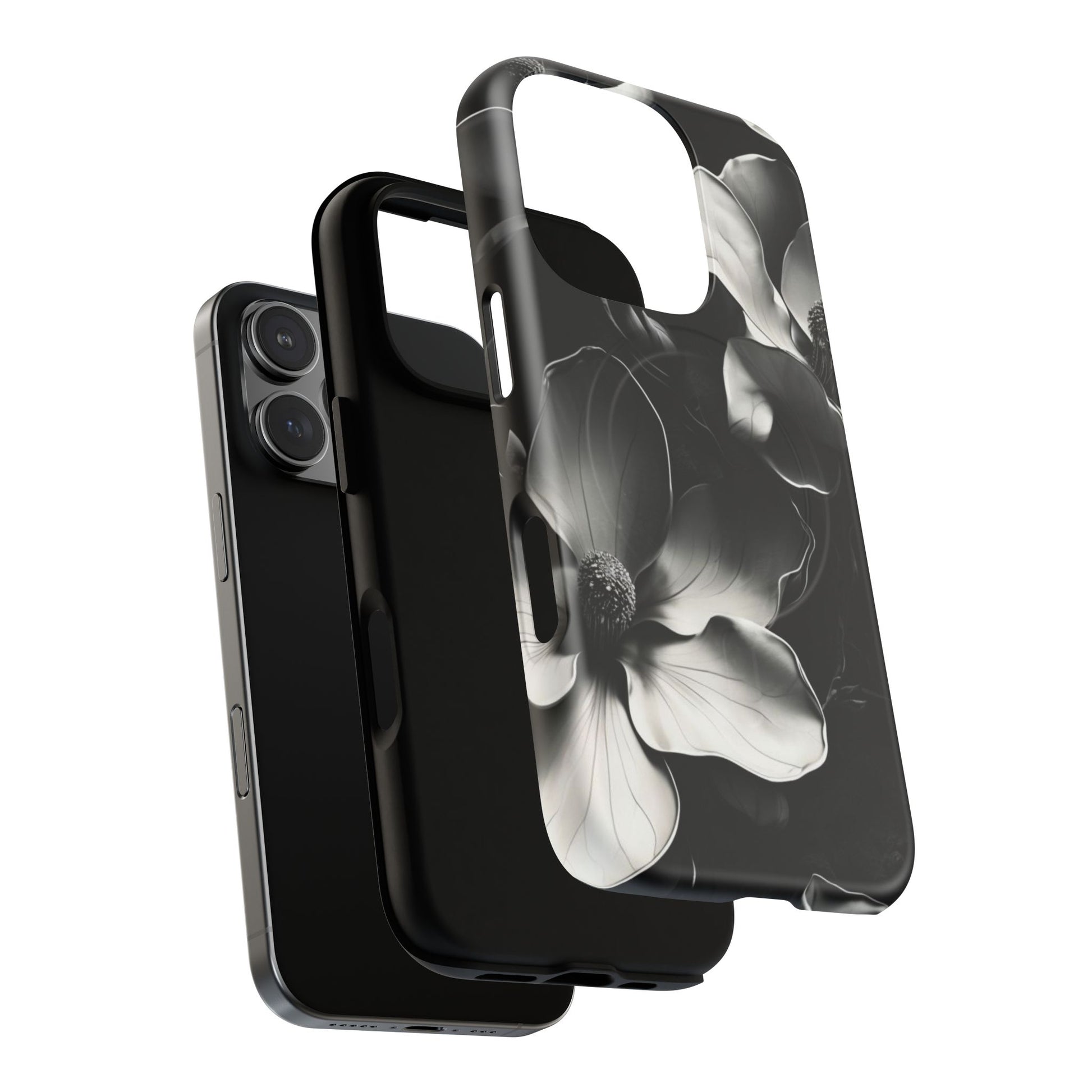 Monochrome Magnolia - Elegant Black & White Floral iPhone 16 Pro MagSafe Phone Case - Artistic Magnolia Design